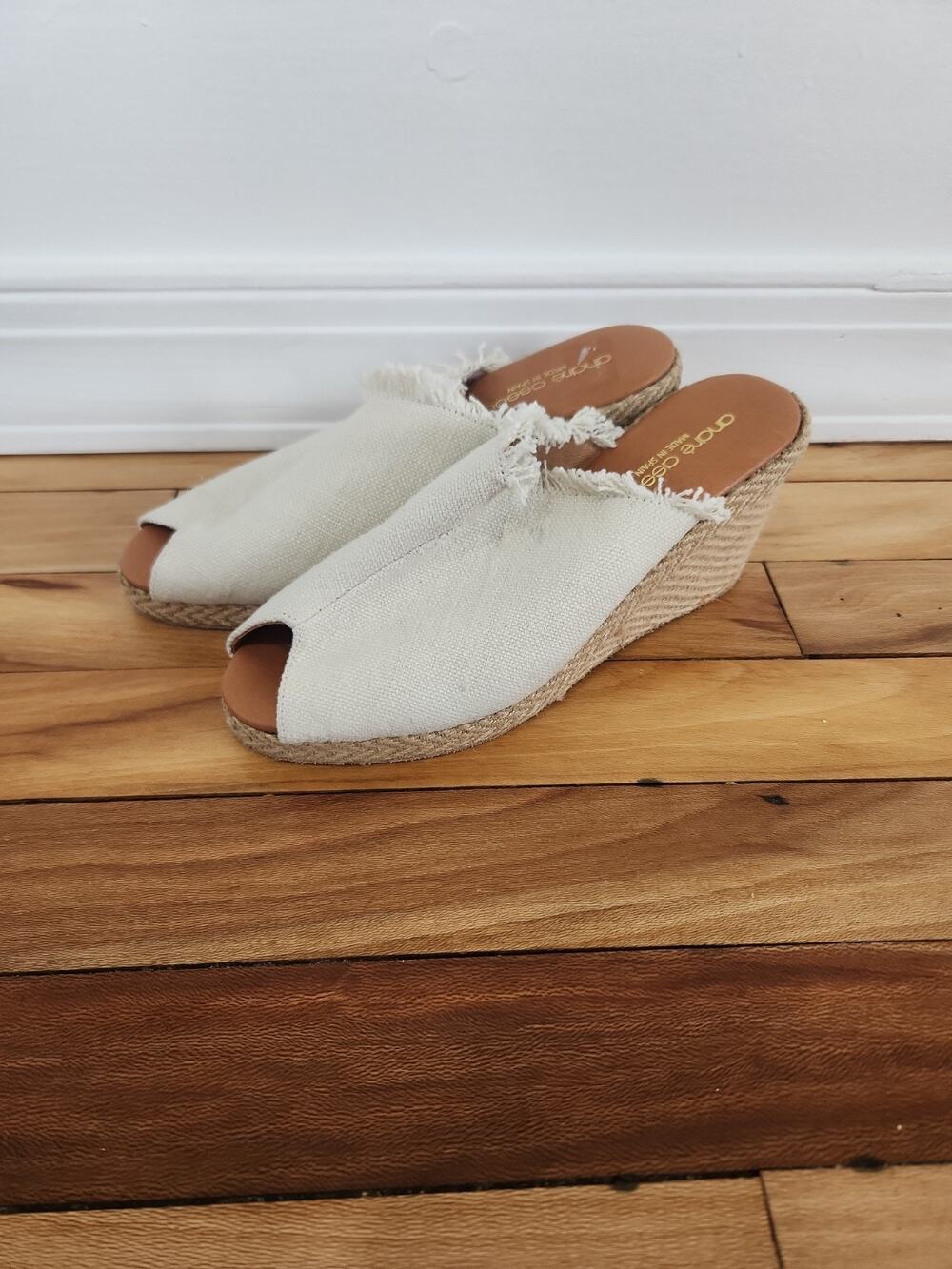 Andre Assous Tan Wedge Espadrilles Size 7 Hobo Made In Spain